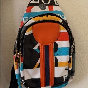 Multicolor Striped Men’s Belt Bag with Orange Accent